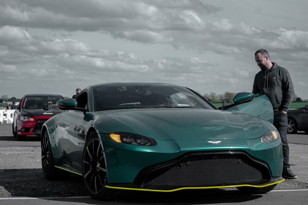 Parked performance car lit for an automotive shoot